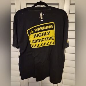 Black T-Shirt with Yellow Warning Graphic